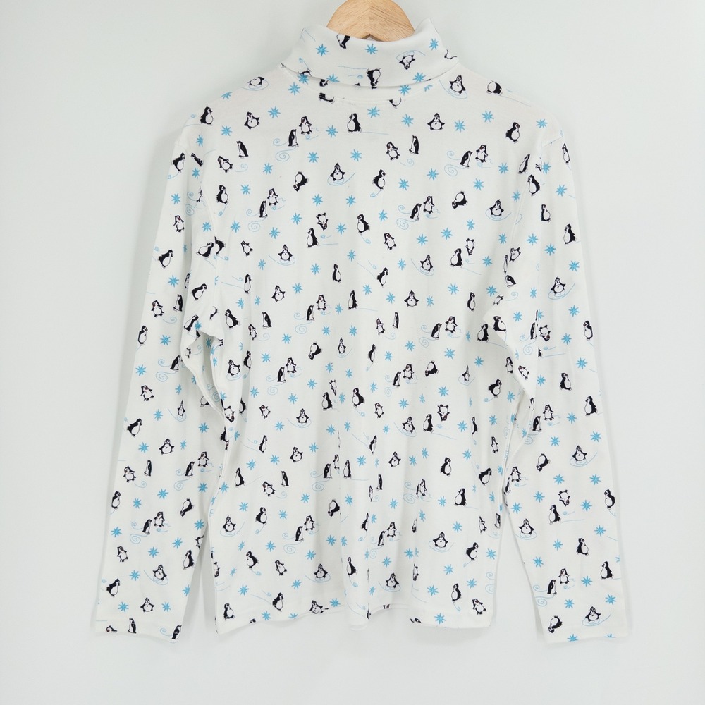 Vintage Winter Turtleneck Women M Penguin Snowflake Granny Christmas Holiday